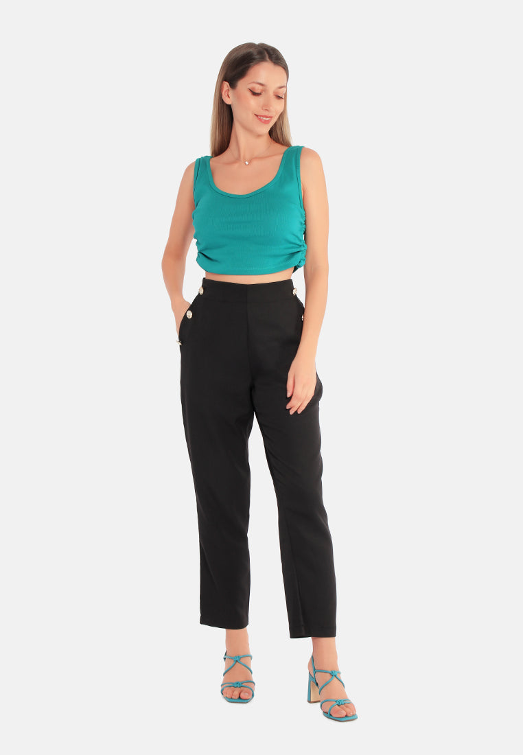 women semi casual straight pants#color_black