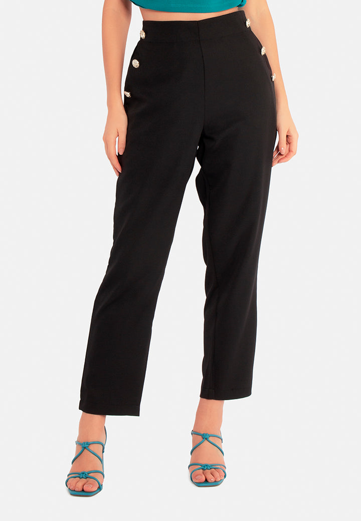women semi casual straight pants#color_black