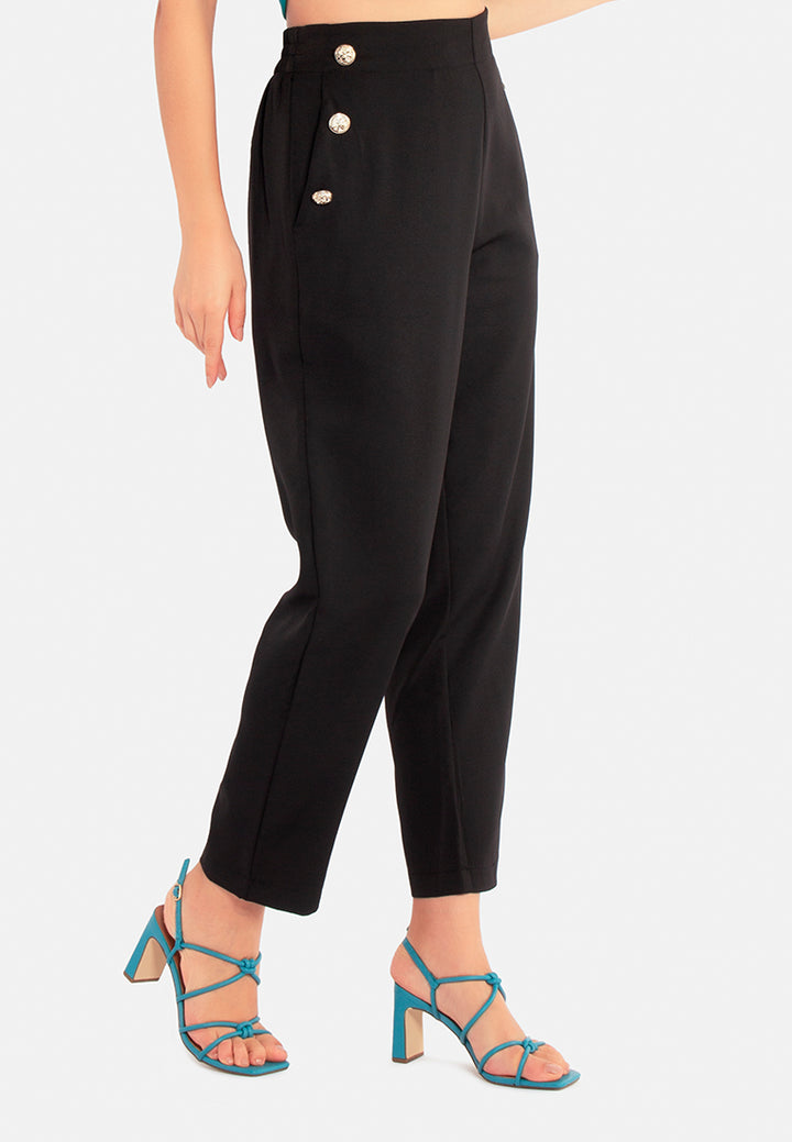 women semi casual straight pants#color_black