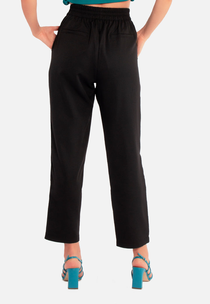 women semi casual straight pants#color_black