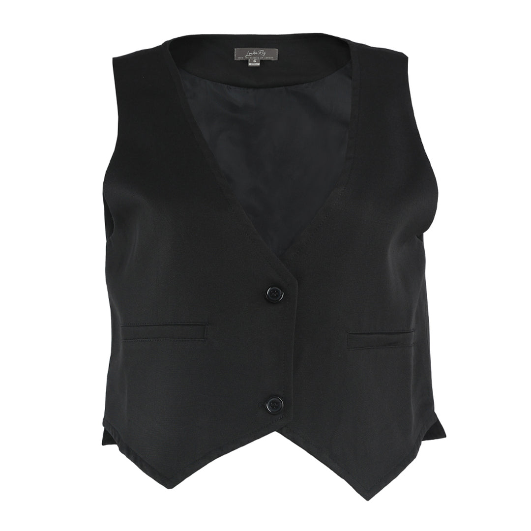 solid button down vest#color_black