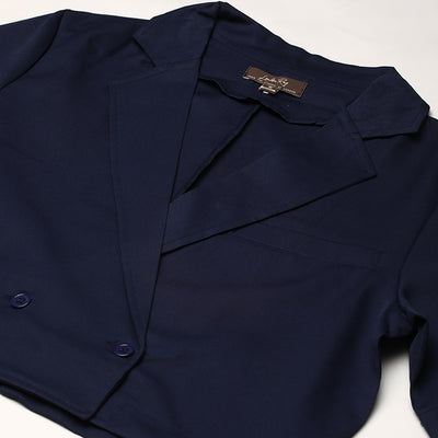 short sleeved cropped blazer jacket#color_navy