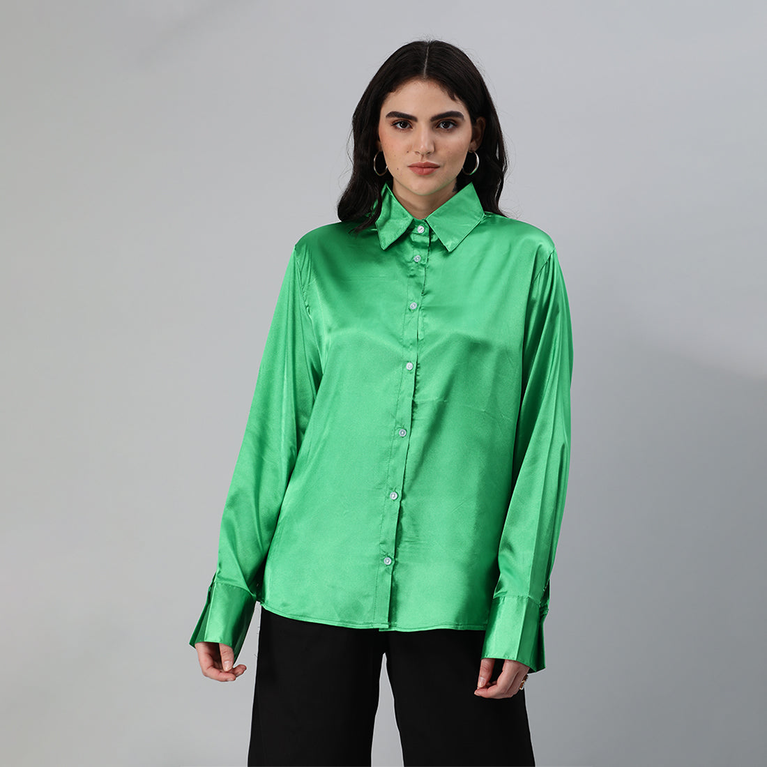 long sleeve satin shirt#color_green