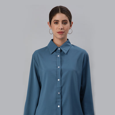 basic long sleeved collared shirt#color_navy