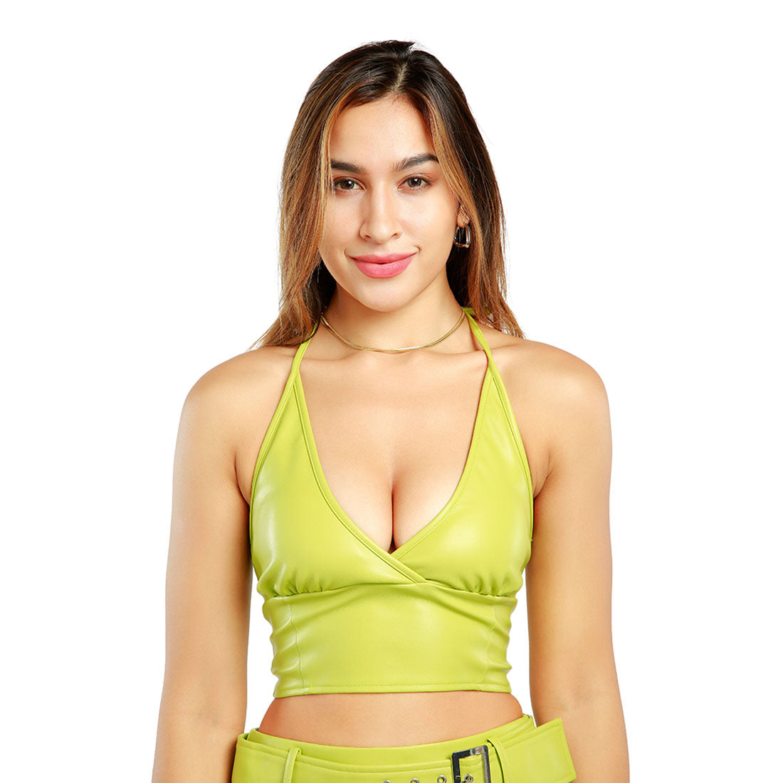 sleeveless knot halter top#color_green