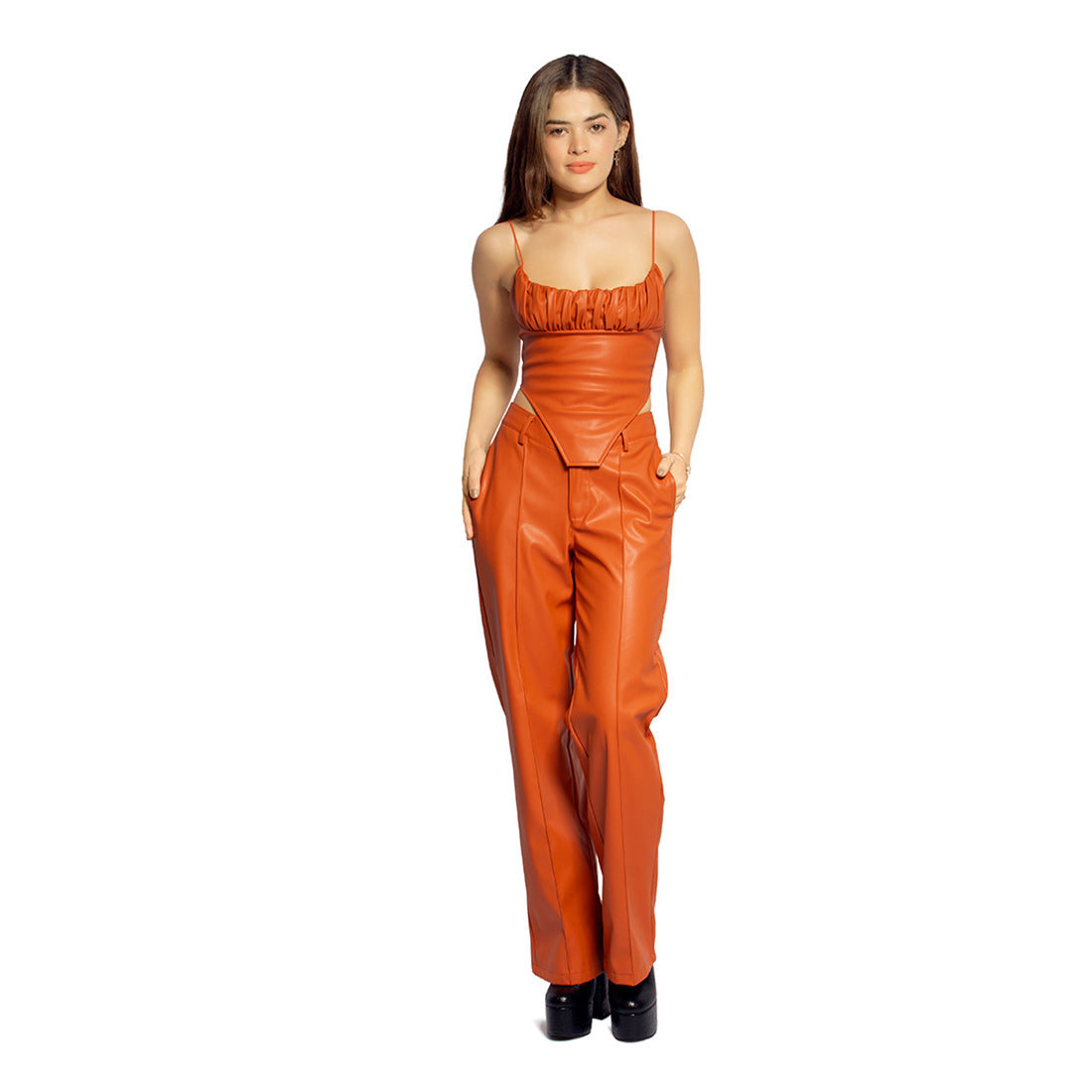low waist flare pants#color_orange
