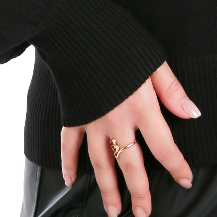 women mock neck puff sleeve sweater#color_black