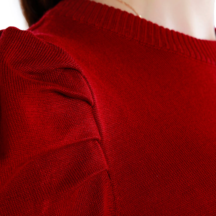 women mock neck puff sleeve sweater#color_burgundy