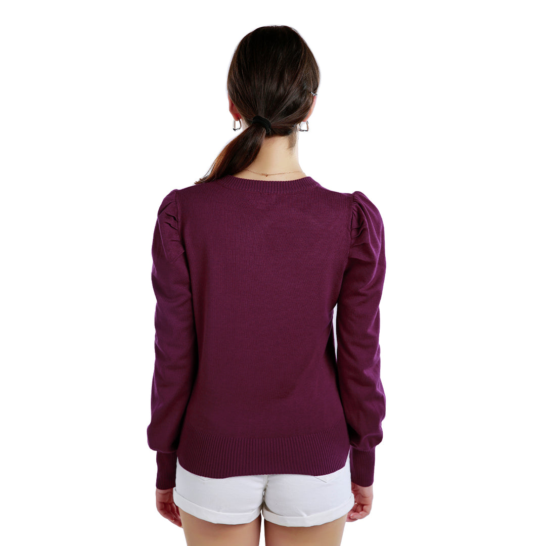 women mock neck puff sleeve sweater#color_plum