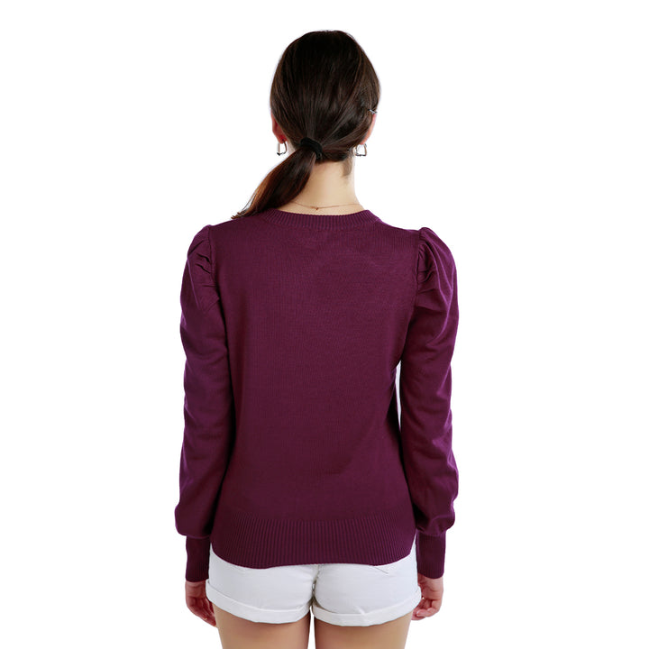 women mock neck puff sleeve sweater#color_plum