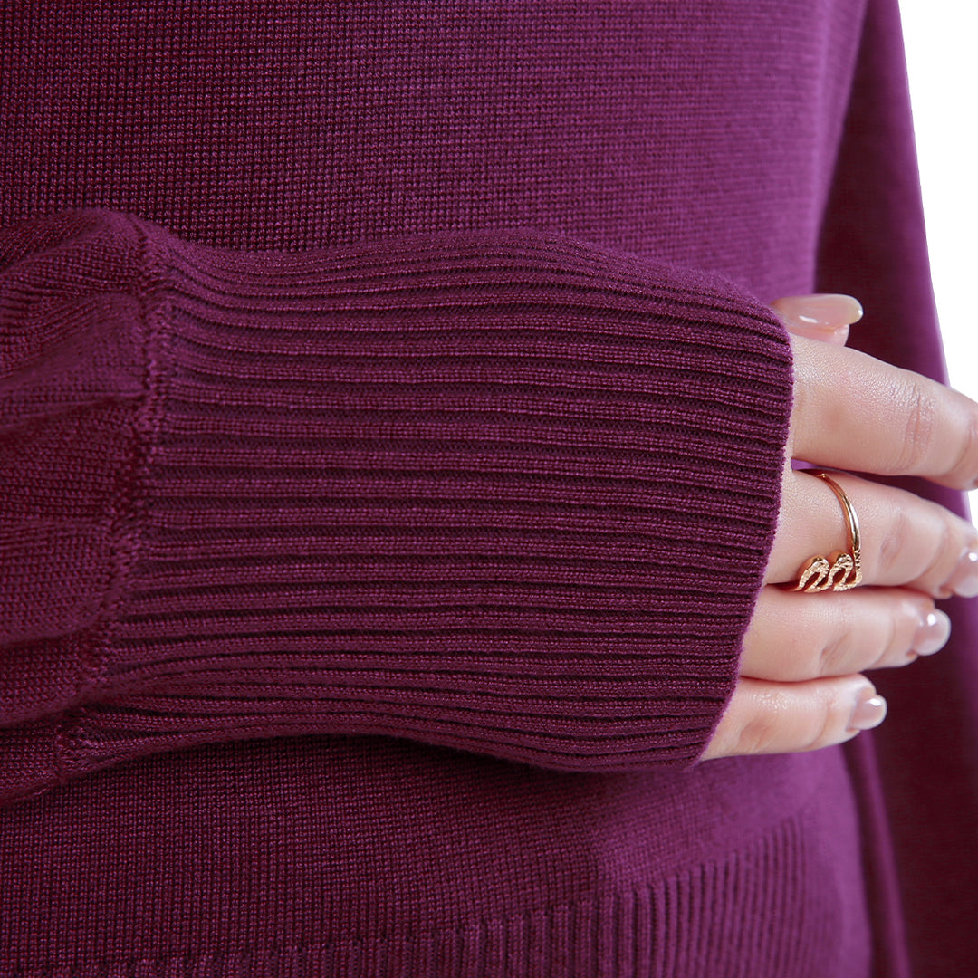 women mock neck puff sleeve sweater#color_plum