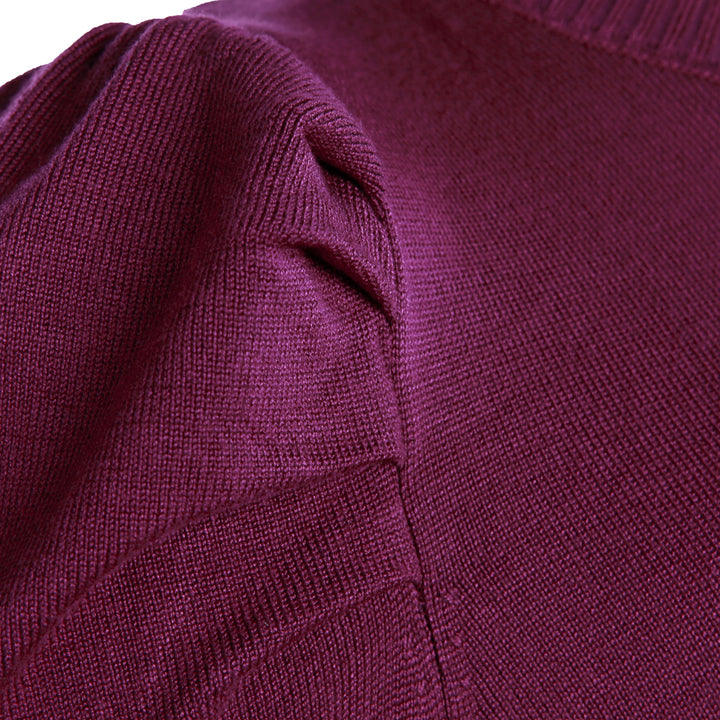 women mock neck puff sleeve sweater#color_plum