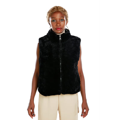 zipper reversible sleeveless jacket#color_black