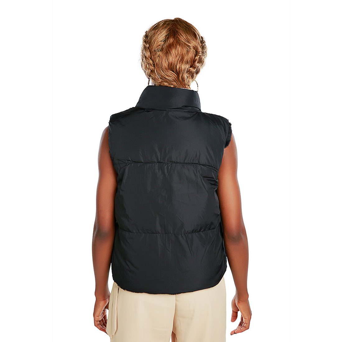 zipper reversible sleeveless jacket#color_black