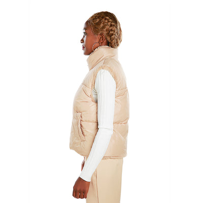 zipper reversible sleeveless jacket#color_taupe