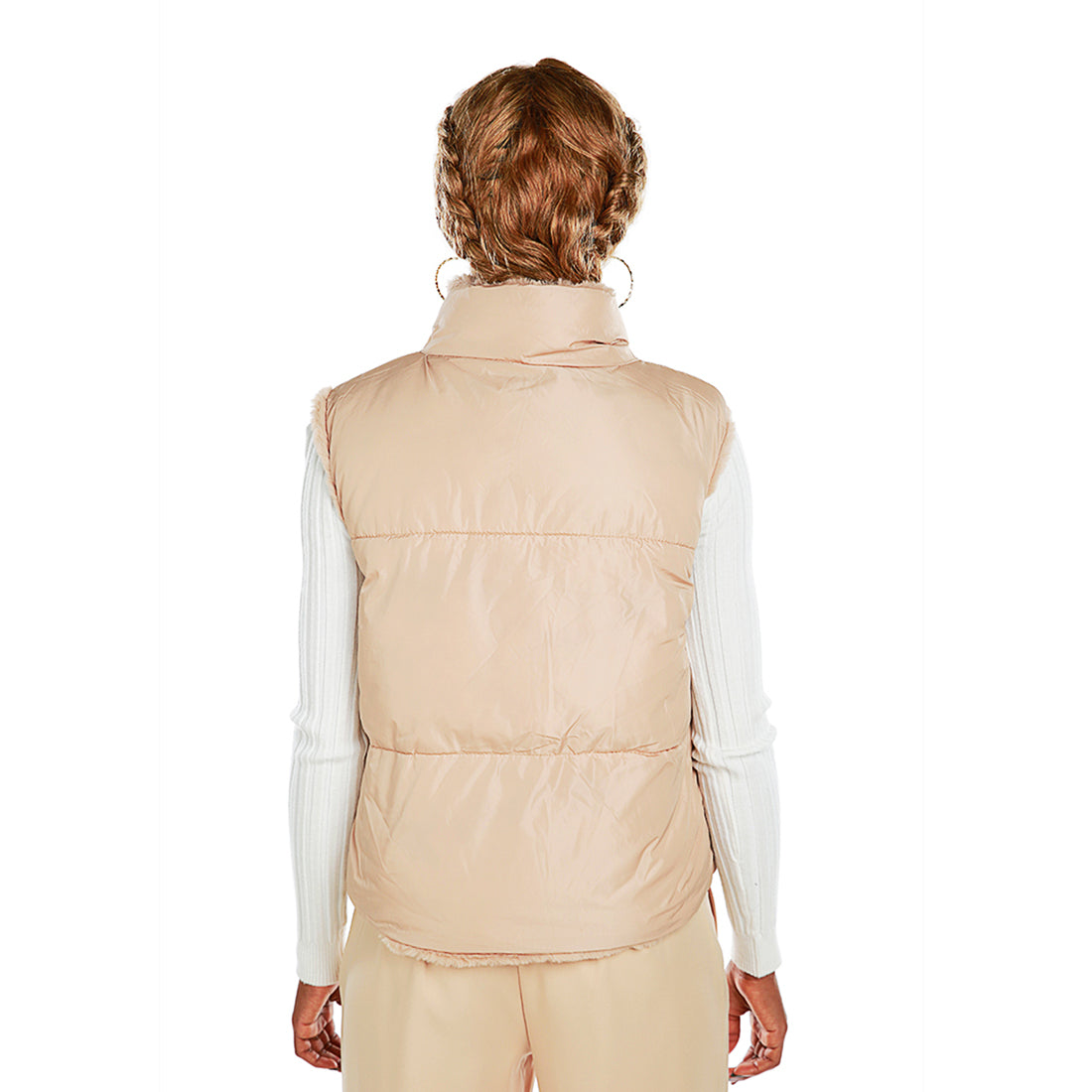 zipper reversible sleeveless jacket#color_taupe