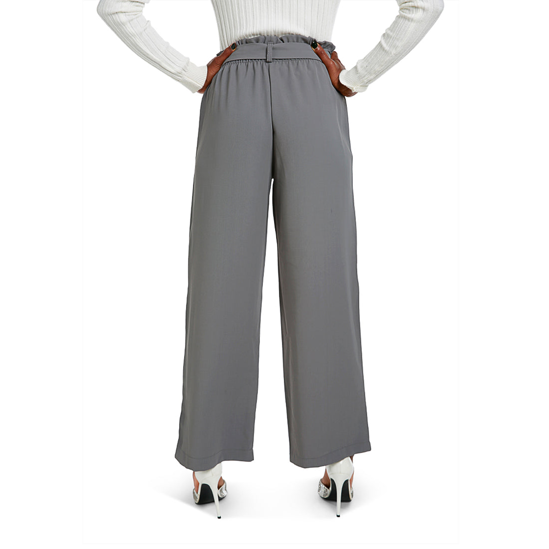 multi button high waisted pants#color_grey