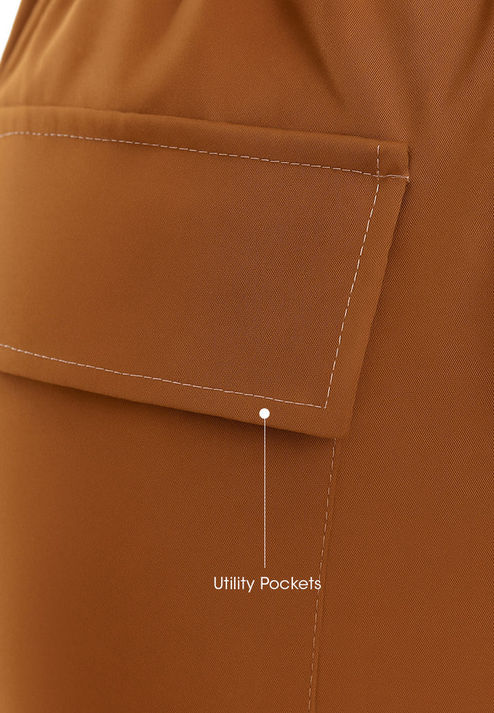 drawstring utility pocket cargo pants#color_brown