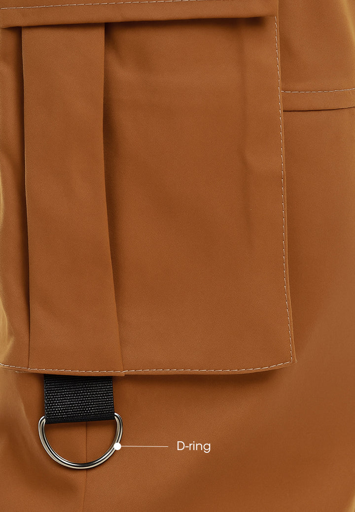 drawstring utility pocket cargo pants#color_brown