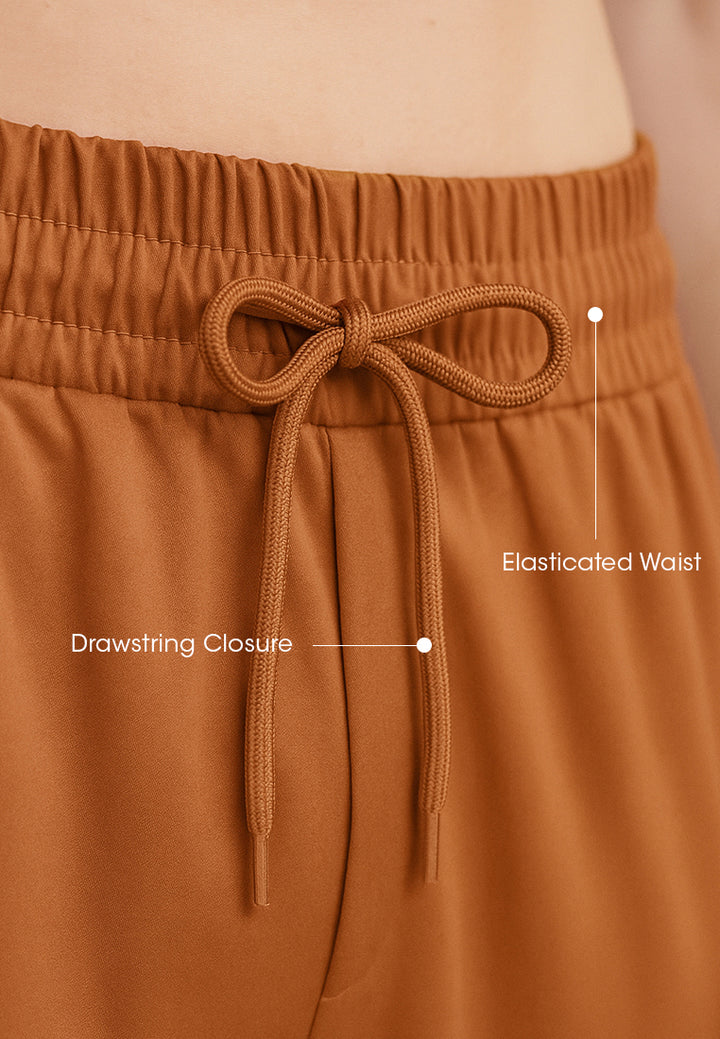 drawstring utility pocket cargo pants#color_brown