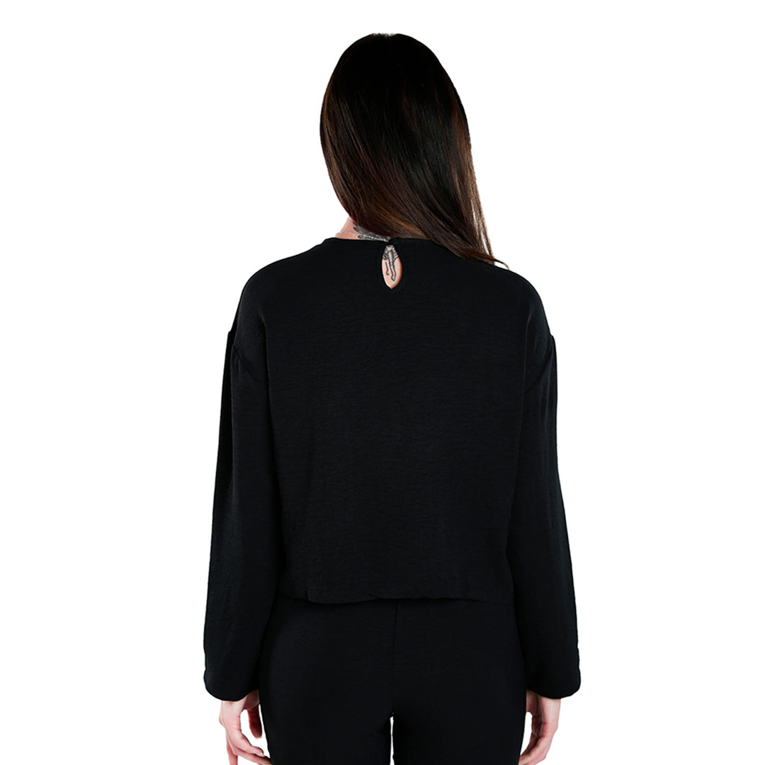 full sleeves top & fitted full pants coord set#color_black