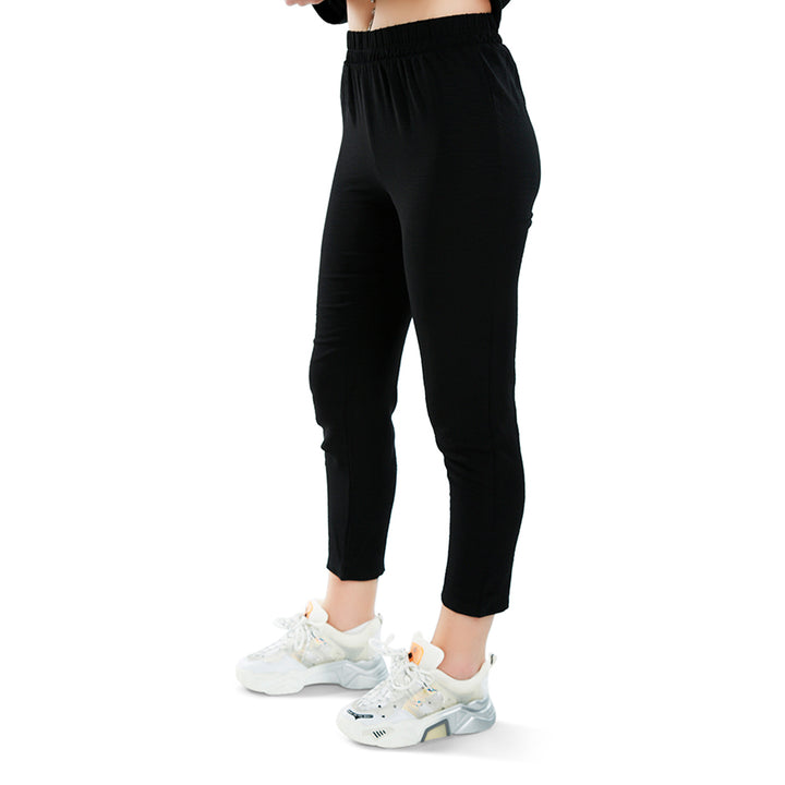 full sleeves top & fitted full pants coord set#color_black