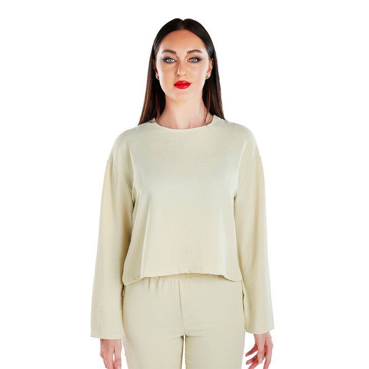 full sleeves top & fitted full pants coord set#color_cream