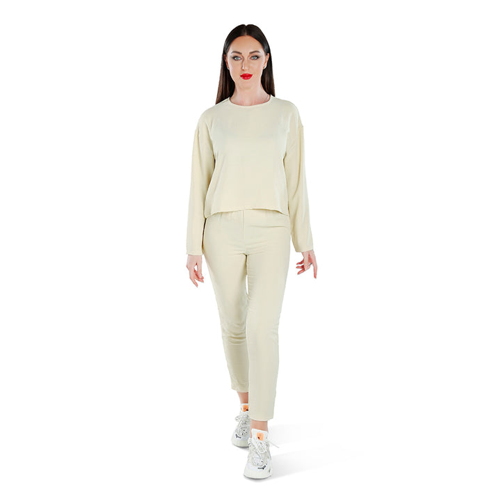 full sleeves top & fitted full pants coord set#color_cream