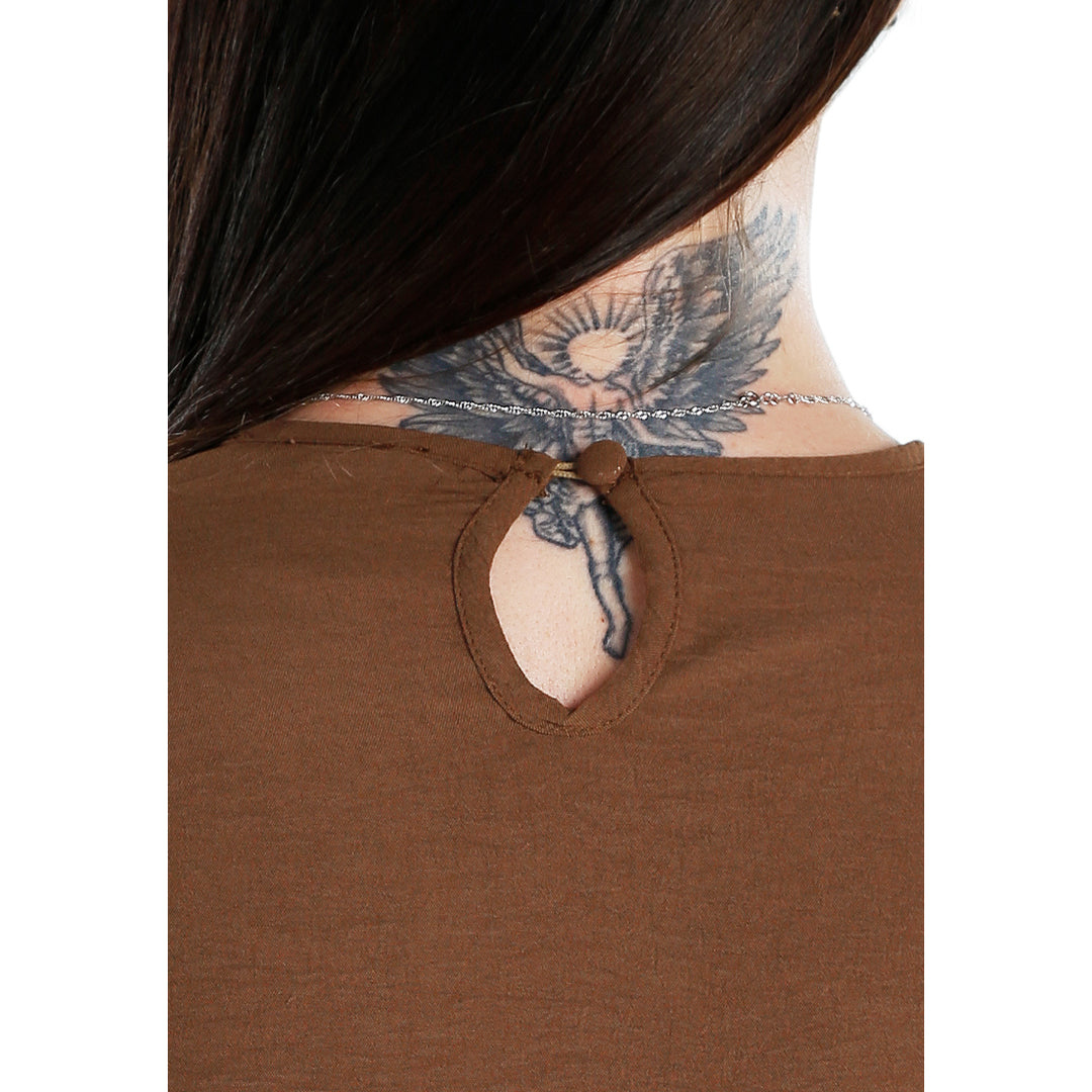 full sleeves top & fitted full pants coord set#color_brown