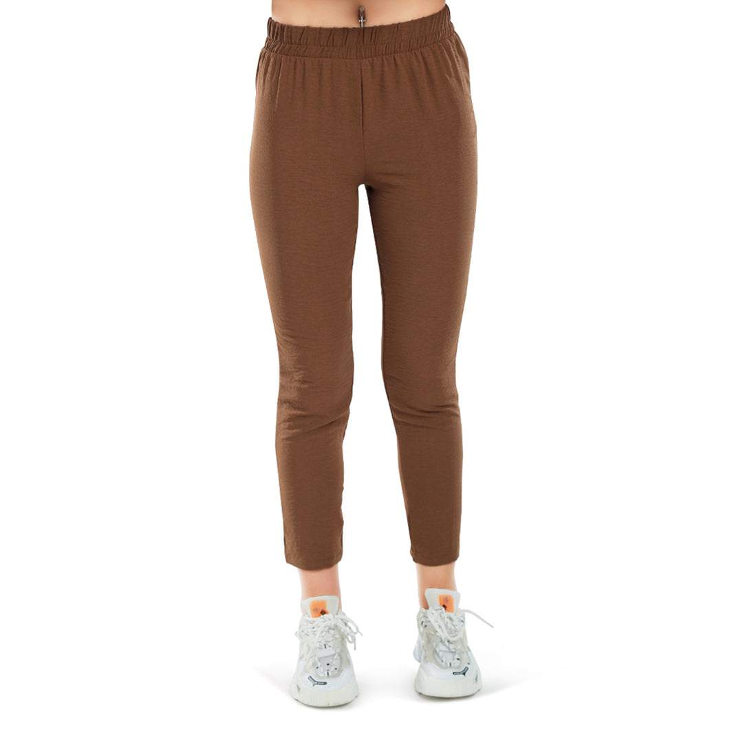 full sleeves top & fitted full pants coord set#color_brown