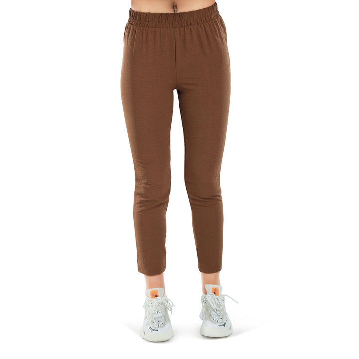 full sleeves top & fitted full pants coord set#color_brown