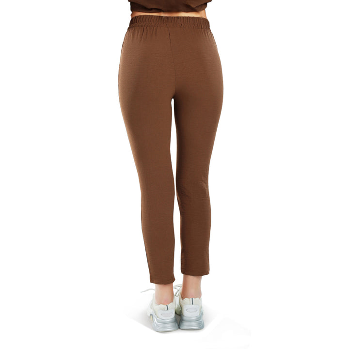 full sleeves top & fitted full pants coord set#color_brown