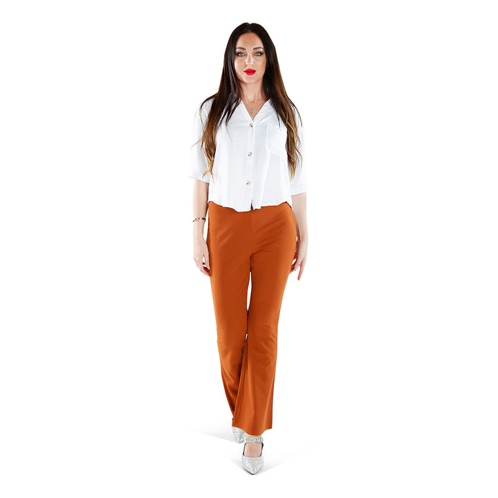flared cut trousers#color_brown