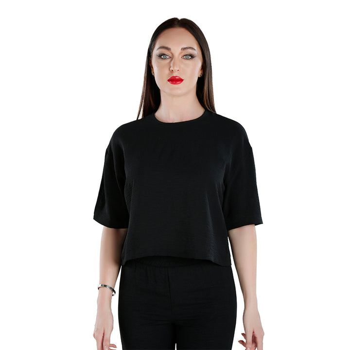 half sleeves top & capris coord set#color_black