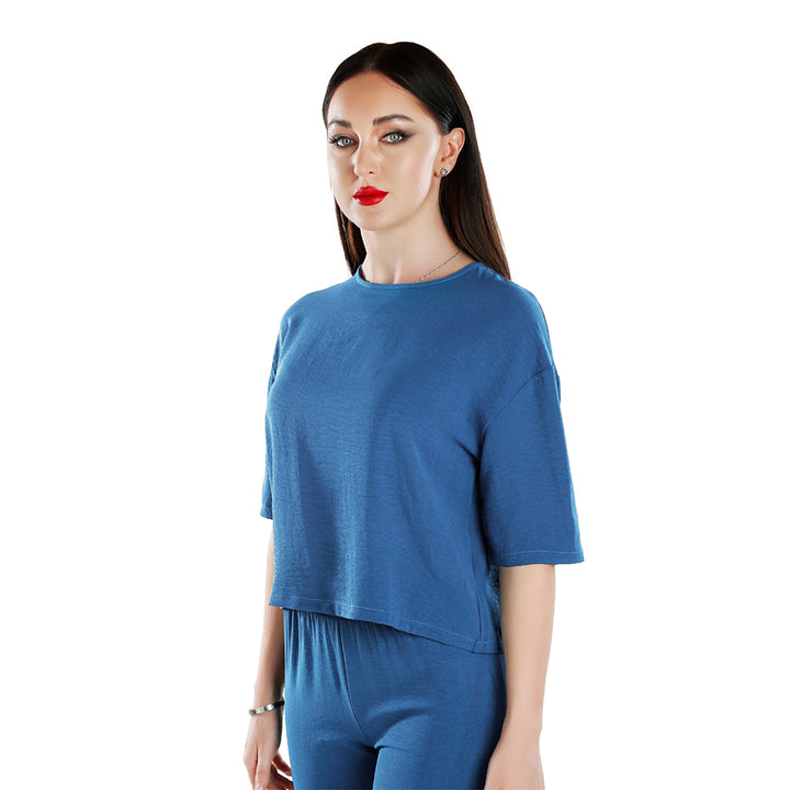 half sleeves top & capris coord set#color_blue