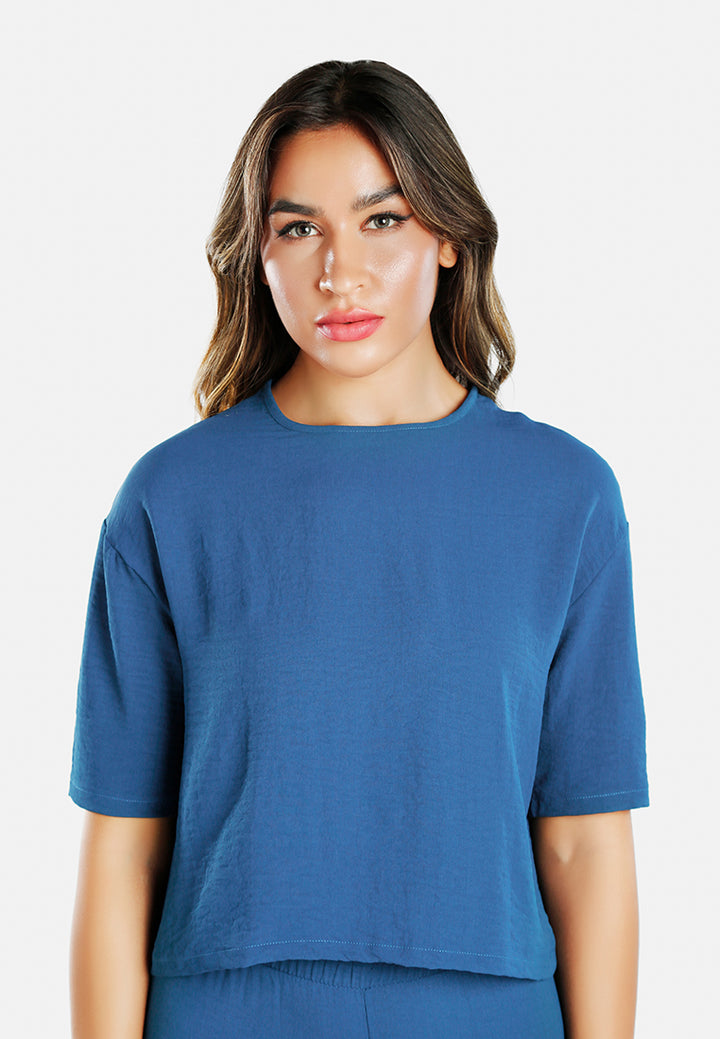 women half sleeves top & capris coord set#color_blue