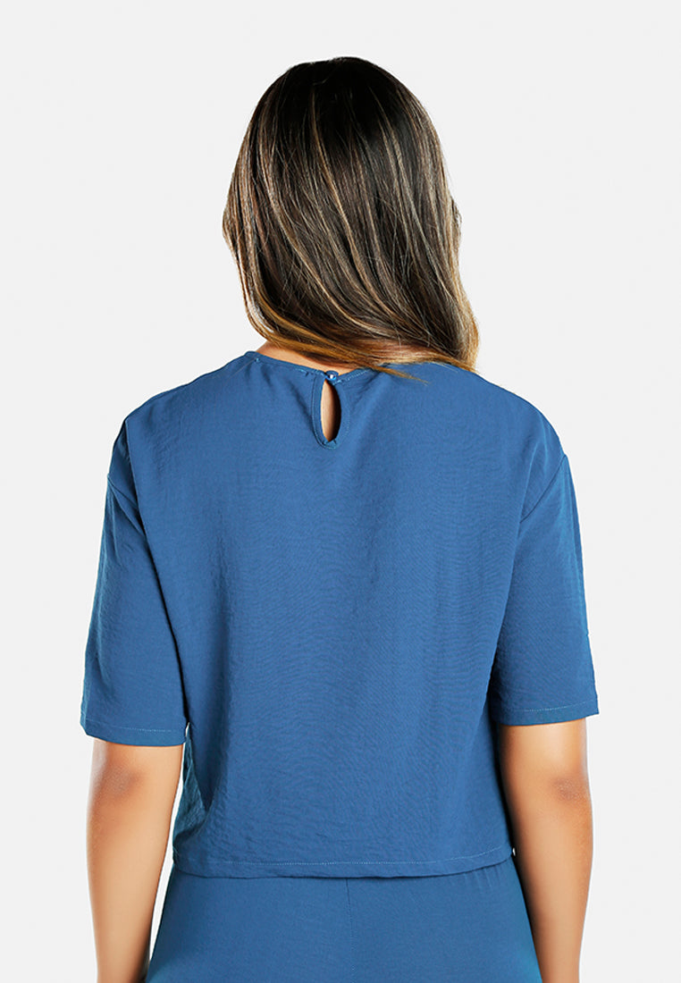 women half sleeves top & capris coord set#color_blue