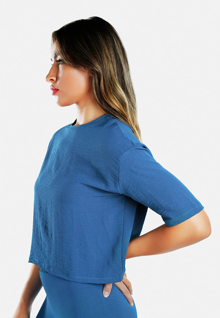 women half sleeves top & capris coord set#color_blue