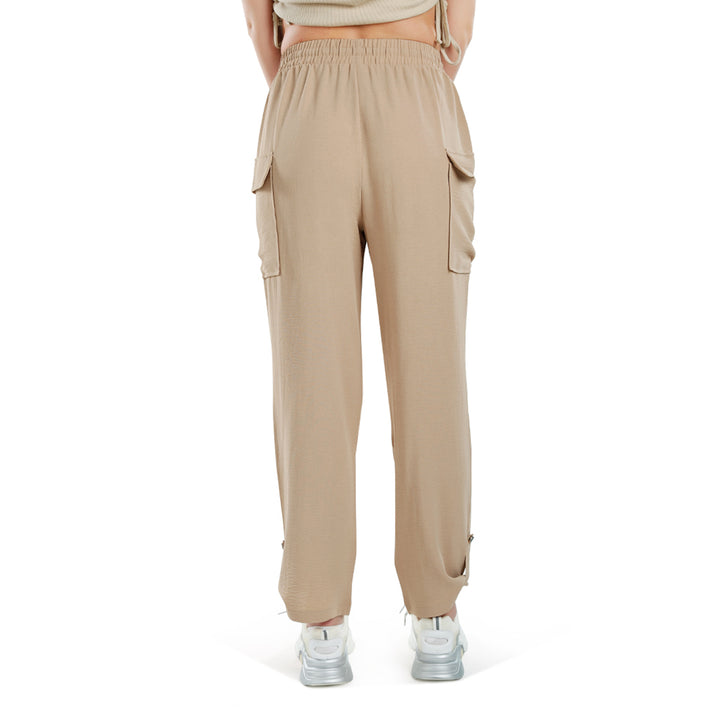 drawstring waistband cargo pants#color_beige