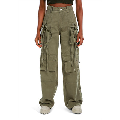 utility drawstring pocket pants#color_khaki