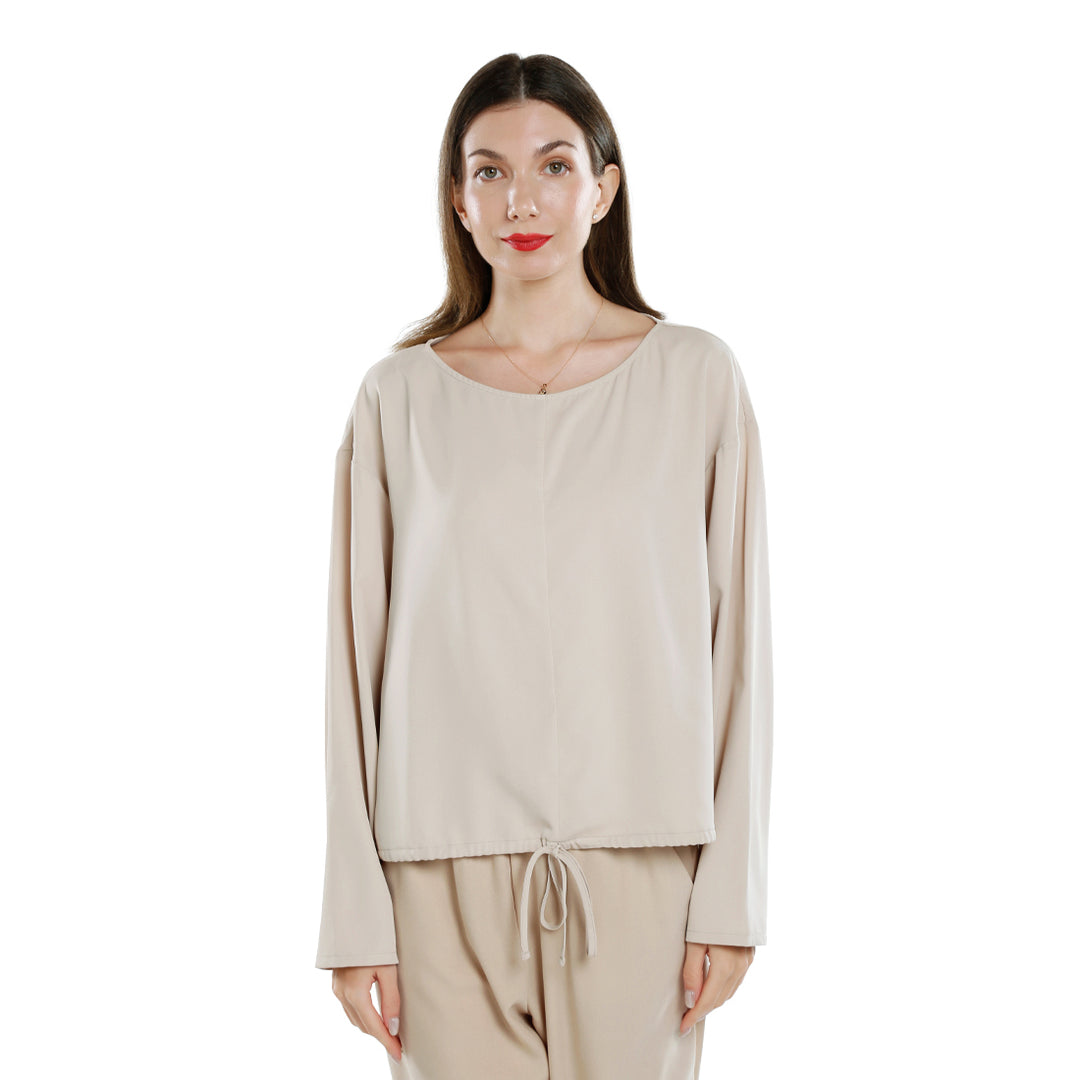 drawstring relaxed top#color_beige