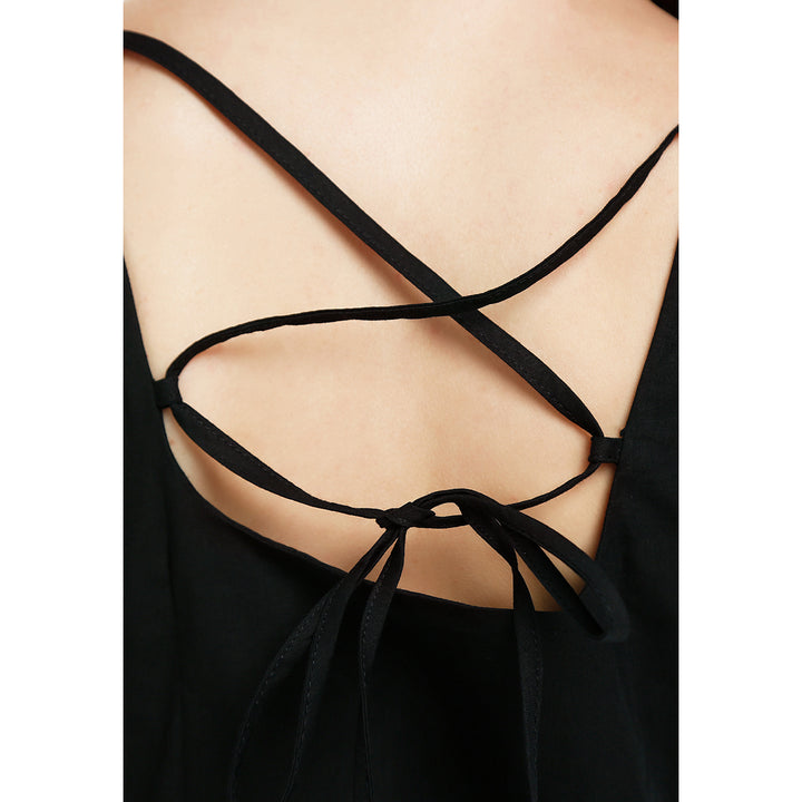 sweetheart neck a-line dress#color_black