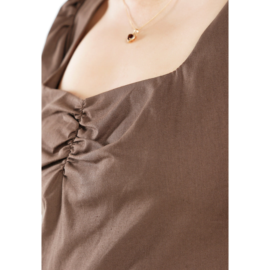 sweetheart neck a-line dress#color_brown