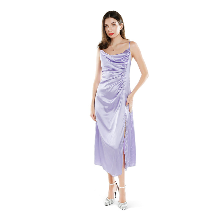 ruched detail slit slip dress#color_lavender