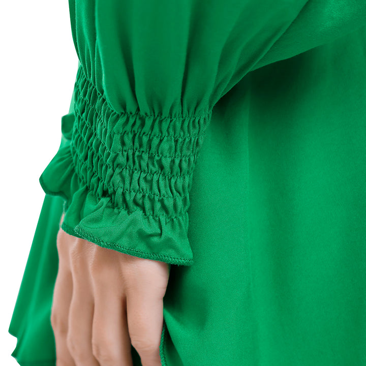 v-neck long lantern sleeves short dress#color_green