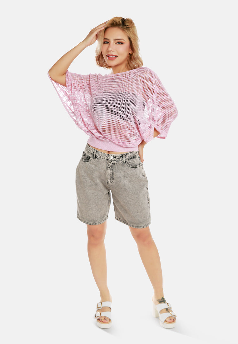 Knitted Sheer Top#color_pink