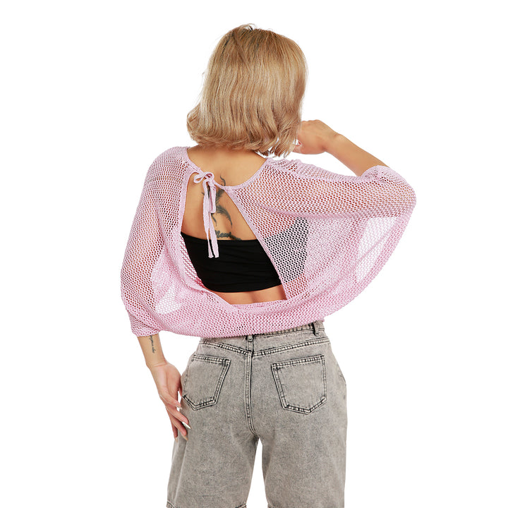 knitted sheer top#color_pink