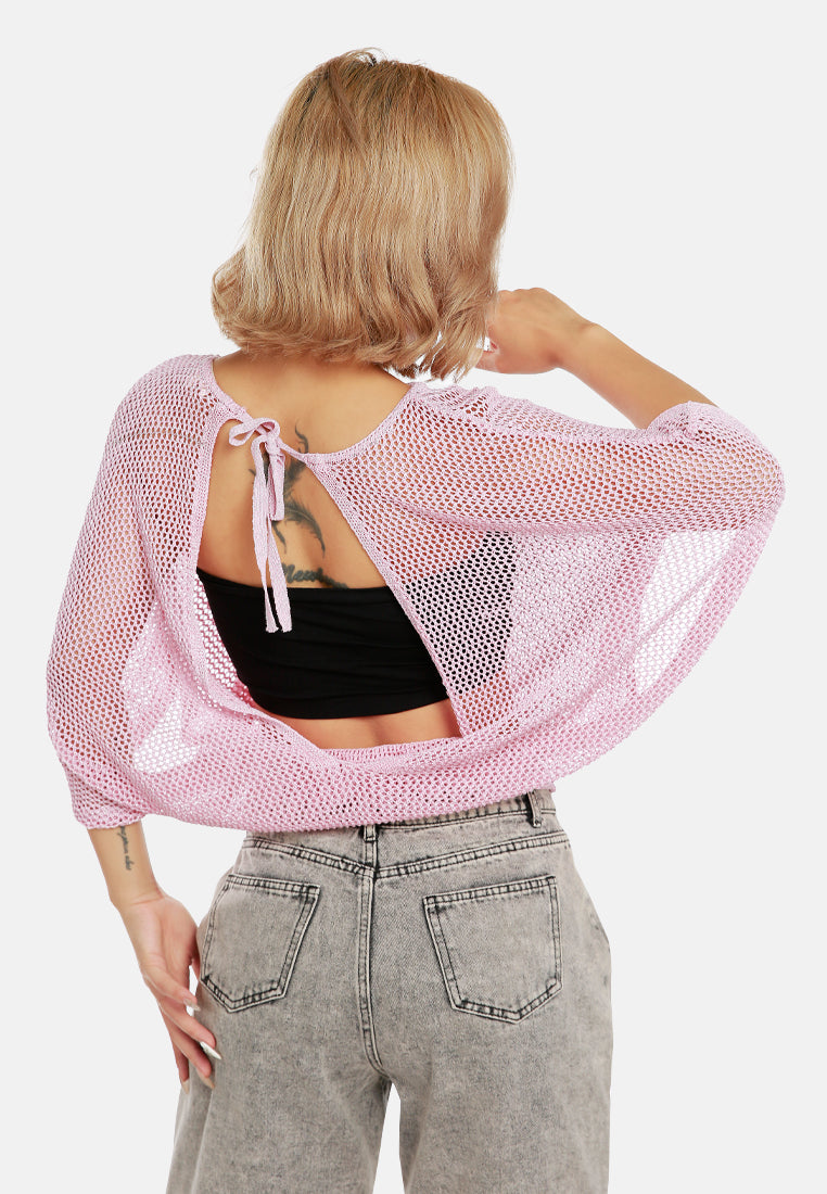 Knitted Sheer Top#color_pink