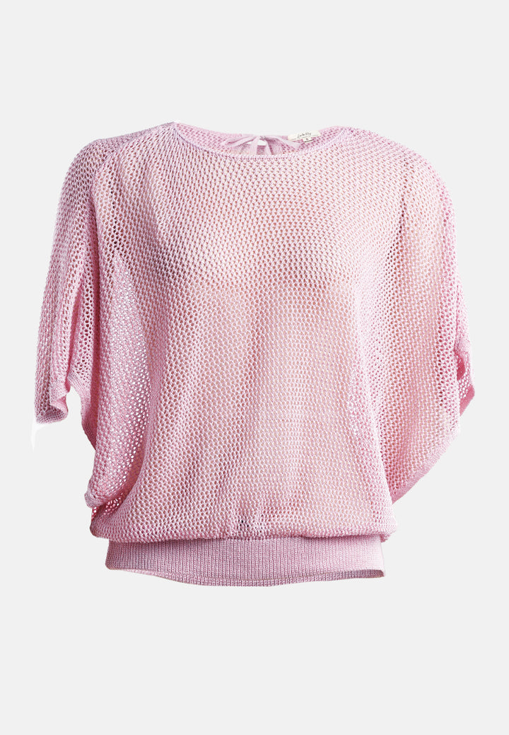 Knitted Sheer Top#color_pink