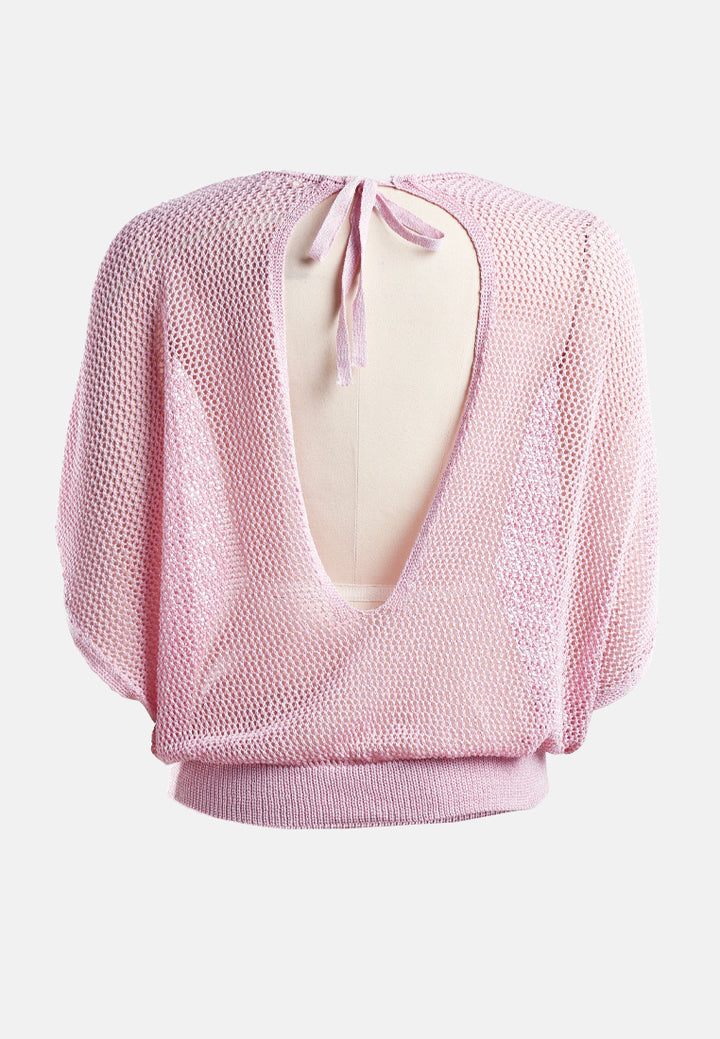 Knitted Sheer Top#color_pink